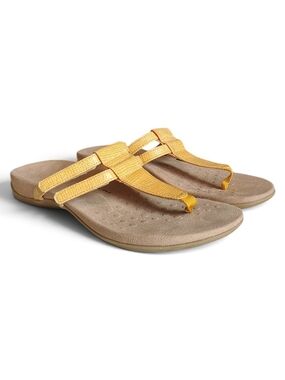 Vionic Elvia Yellow Snake Print Adjustable Orthotic Thong Sandals Women's 9 Wide